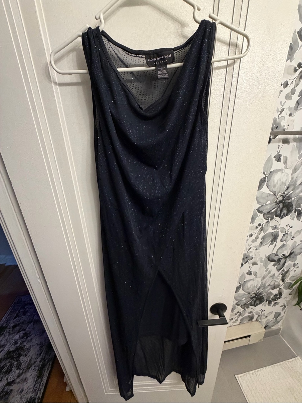 Connected Apparel Black Sparkle Sleeveless Cowl Neck Dress